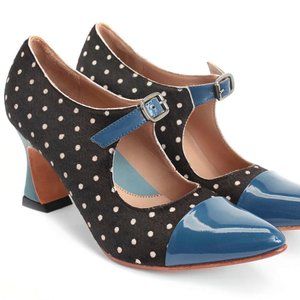 Fluevog Pony Dots & Teal Patent Toe Mary Jane,  size 7.5